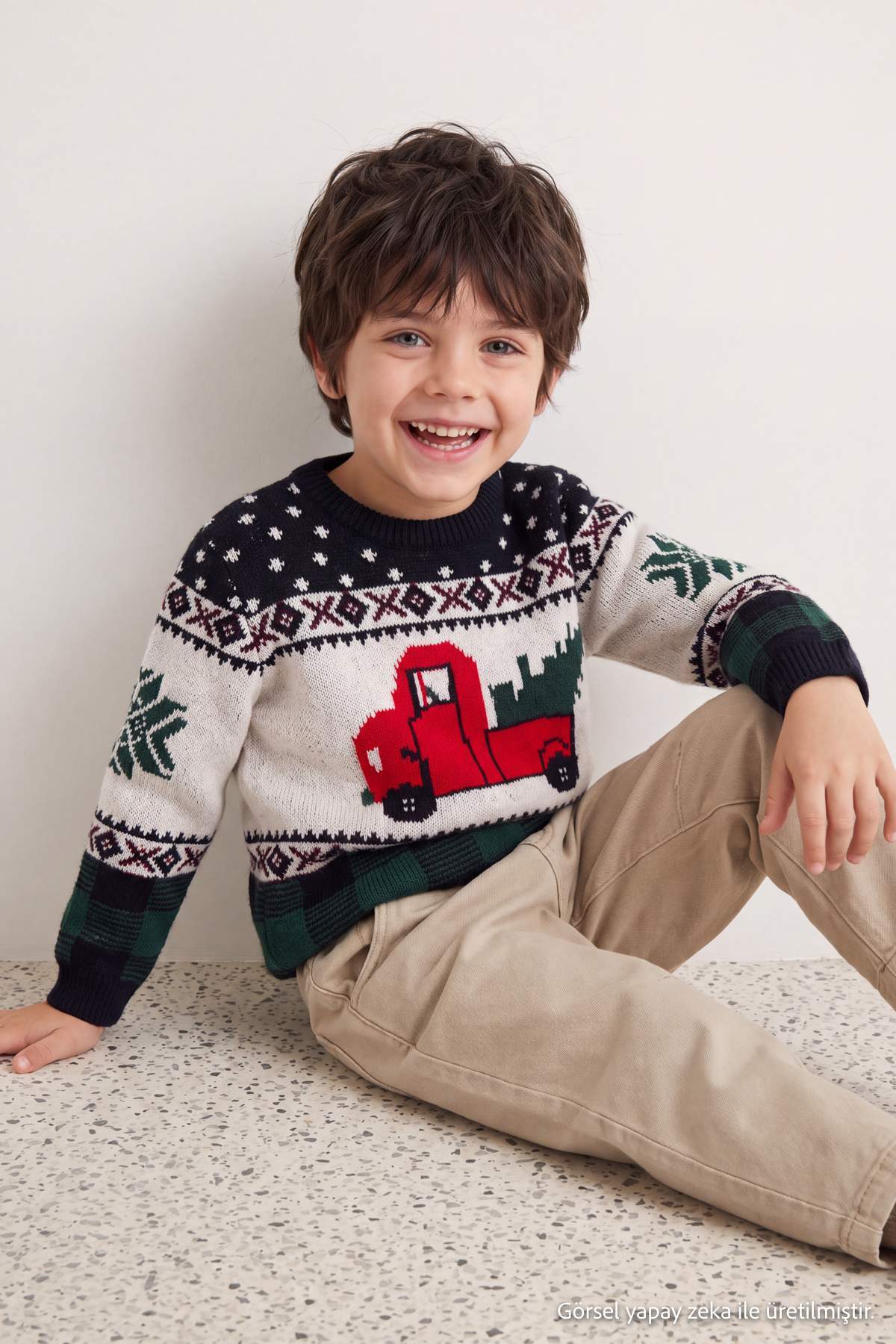 Boys' Navy Winter Truck Jumper