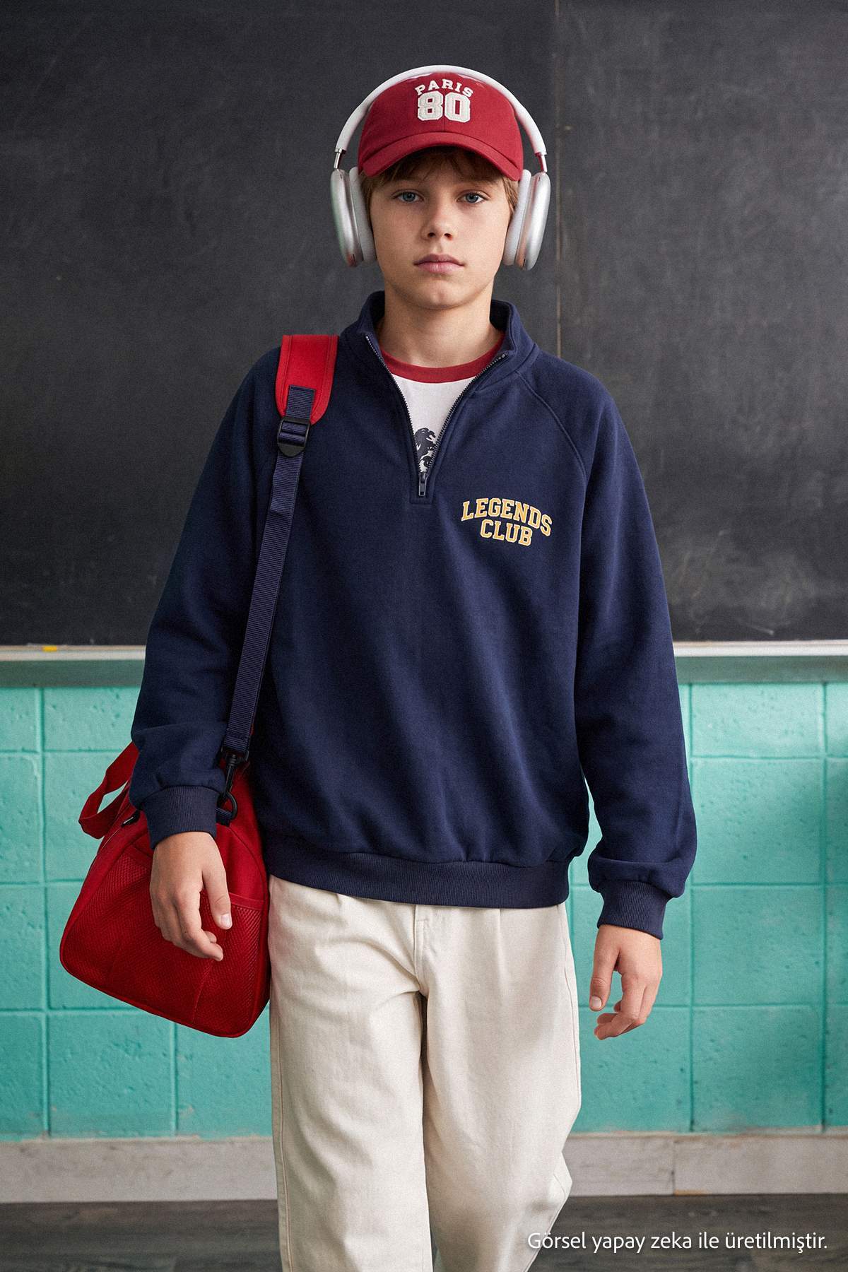 Boys' Embroidered Half-Zip Thick Sweatshirt
