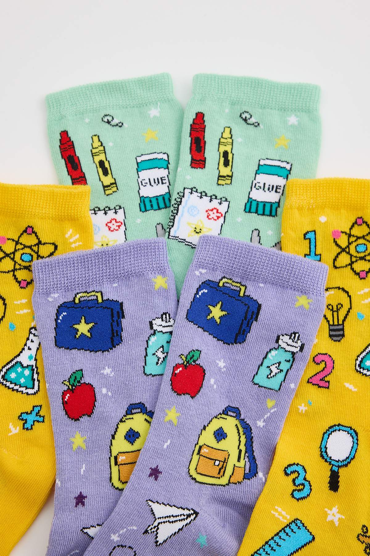 Girls' School-Print Socks 3-Pack with Pencil Case