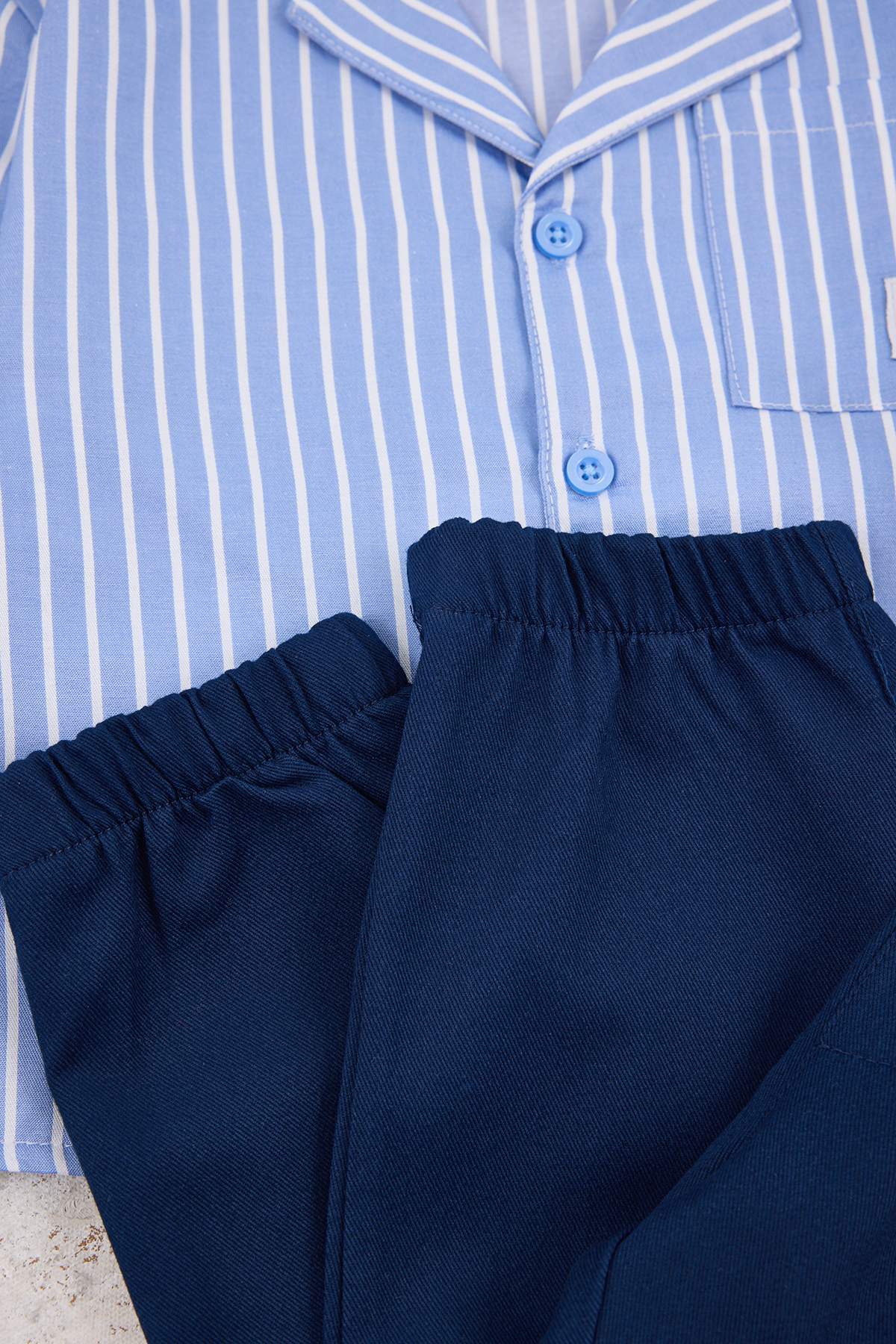 Boys' Blue Striped Short-Sleeve Shirt & Trousers Set