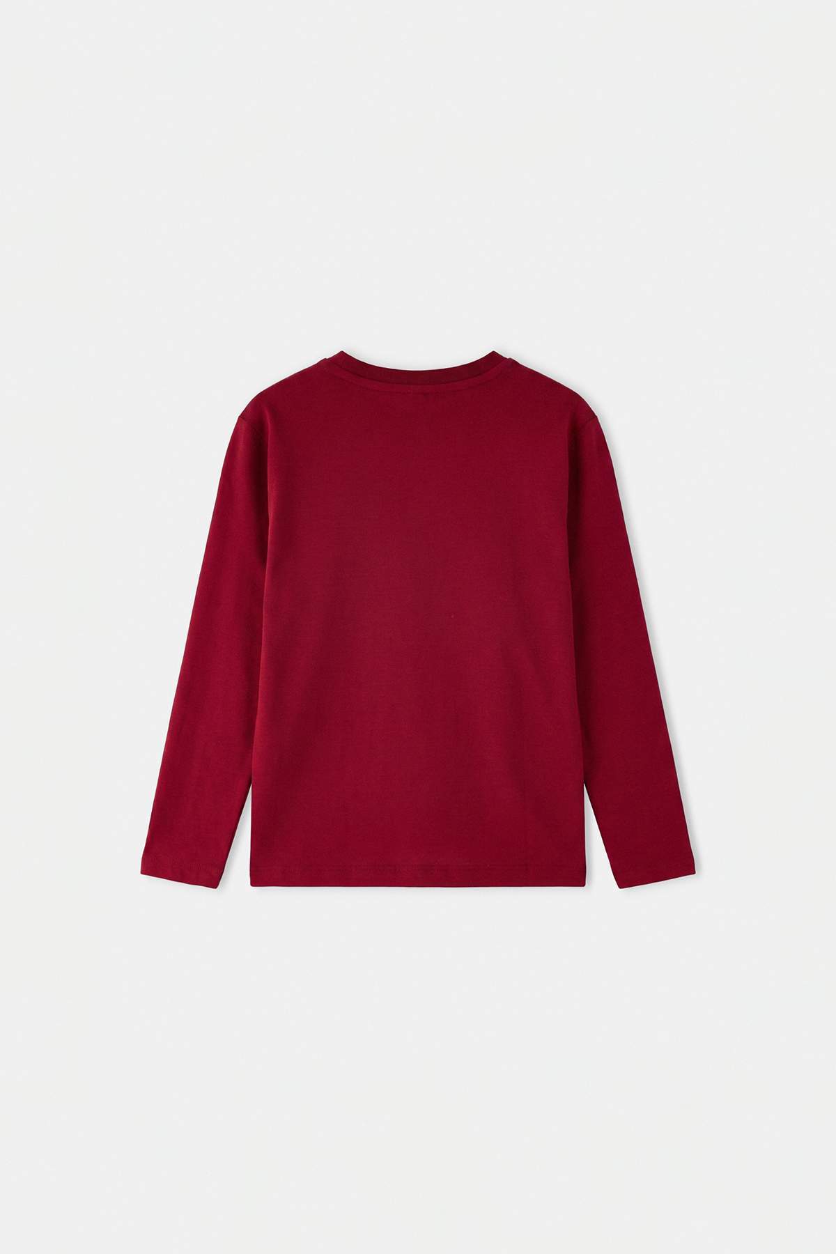 Girls' Burgundy Cotton Long-Sleeve School T-Shirt