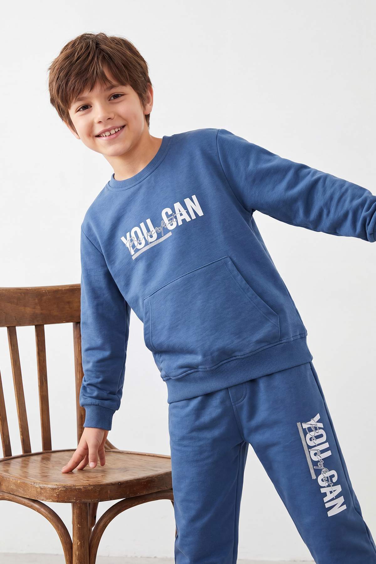 Boys' Grey Marl Slogan Light Sweatshirt & Jogger Set