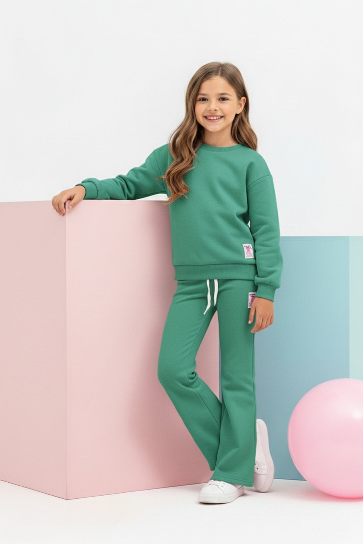 Girls' Green Basic Sweatshirt & Jogger Set