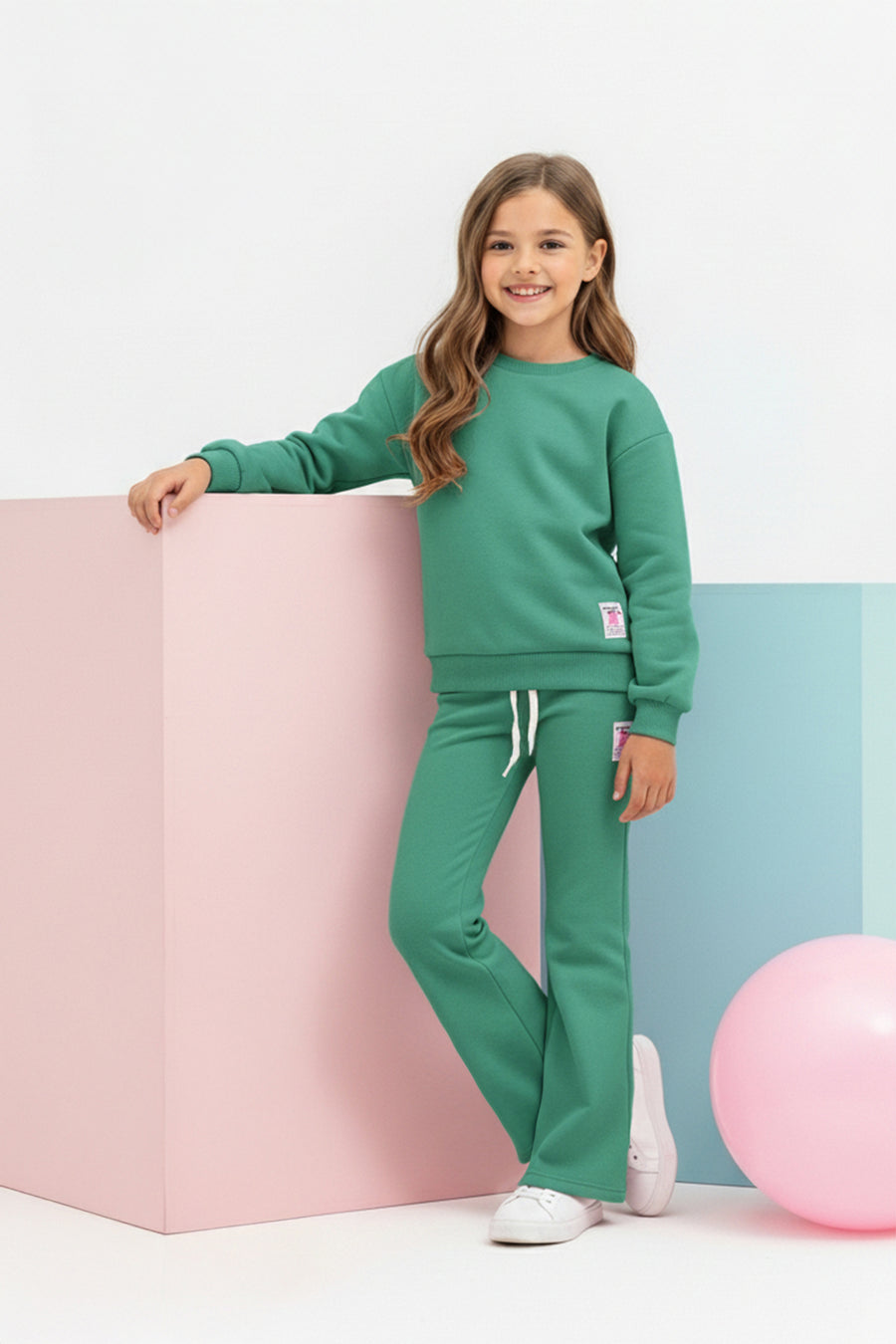 Girls' Green Basic Sweatshirt & Jogger Set