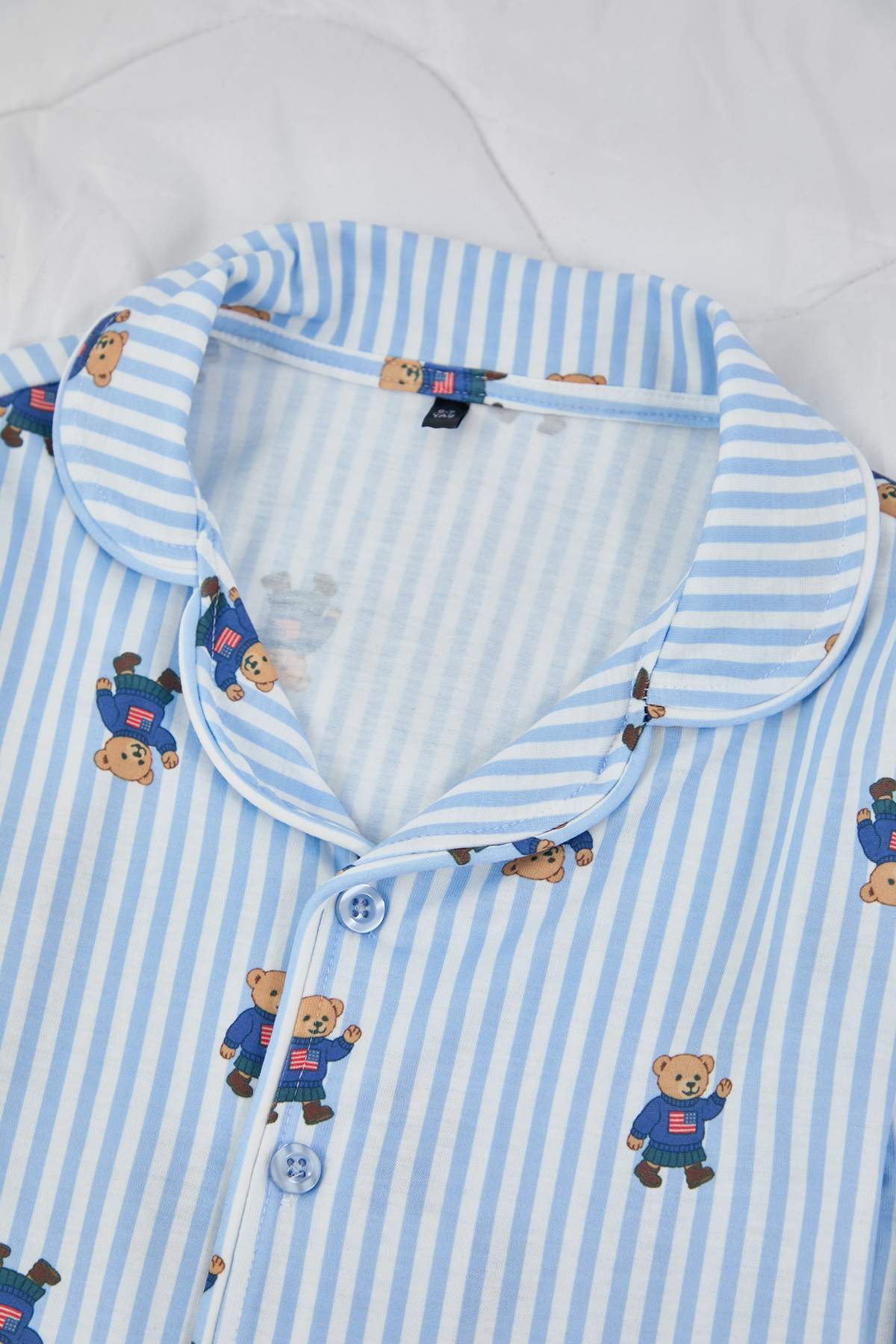 Kids' Blue Soft-Touch Patterned Shirt-Collar Pyjama Set