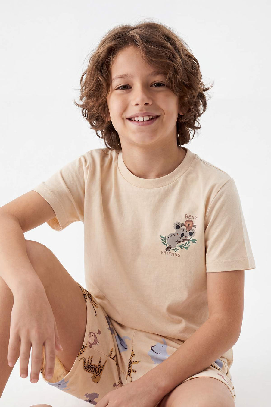 Boys' Stone Animal-Print Woven Pyjama Set