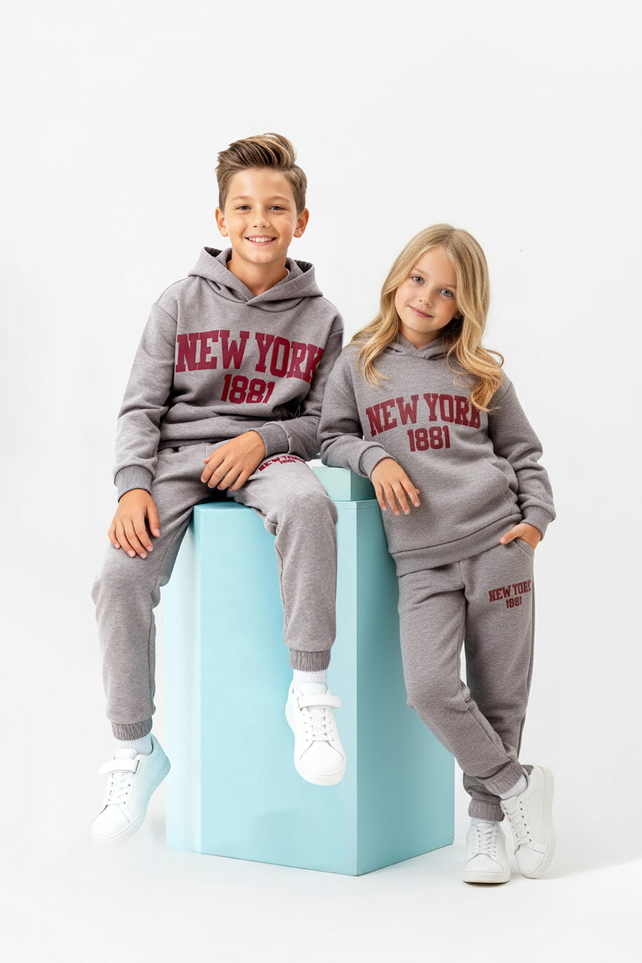 Kids' Grey Hooded Oversized Sweatshirt & Jogger Set