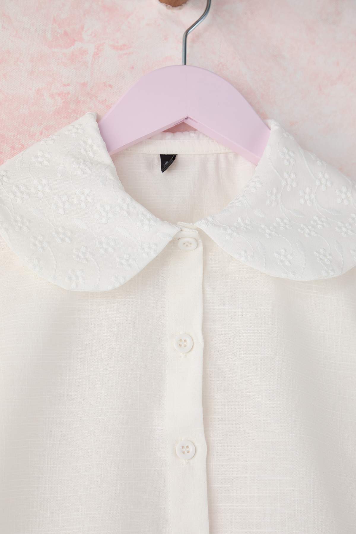 Girls' White Cotton Peter Pan Collar Shirt