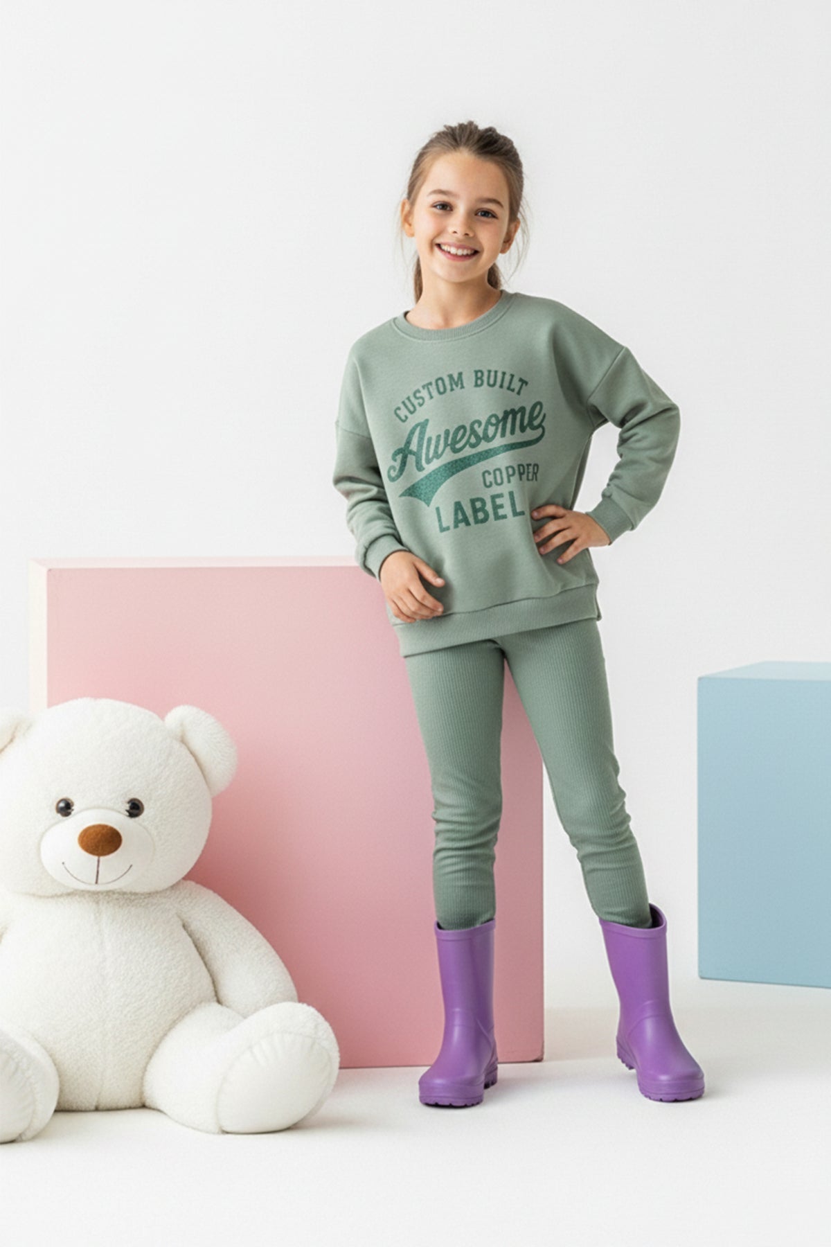 Girls' Mint Fleece-Lined Sweatshirt & Leggings Set