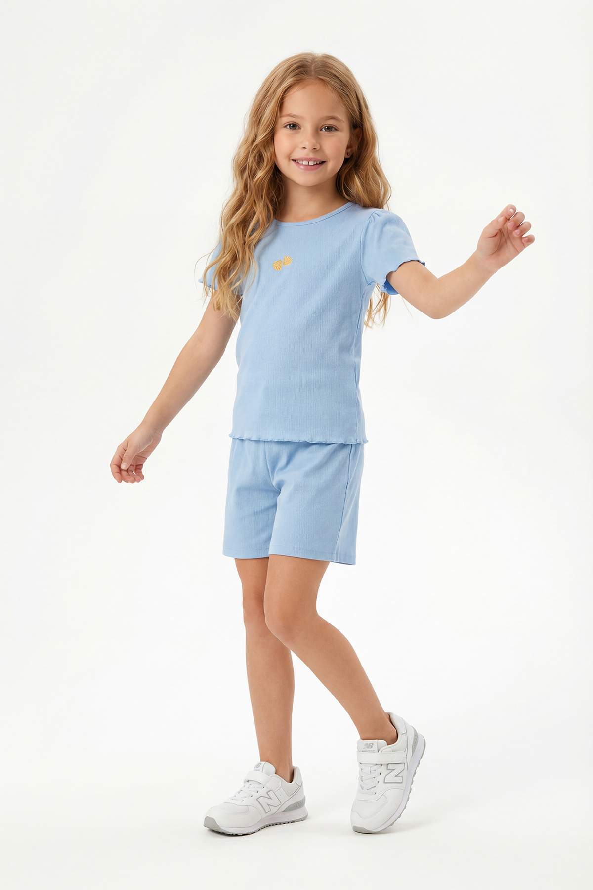 Girls' Embroidered Cotton T-Shirt & Shorts Set