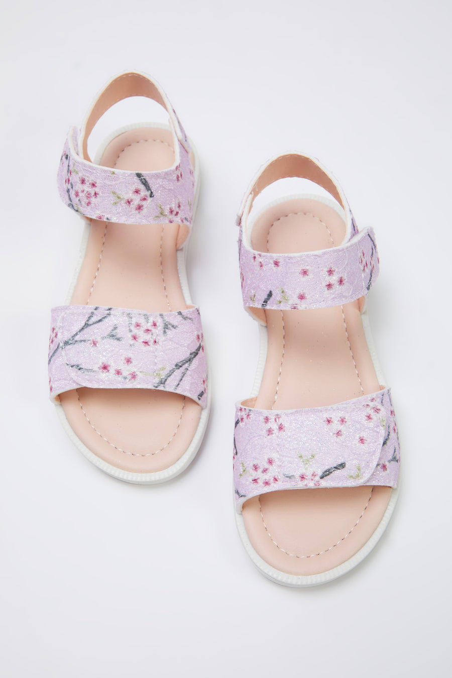 Girls' Pink Glitter Floral Velcro Sandals