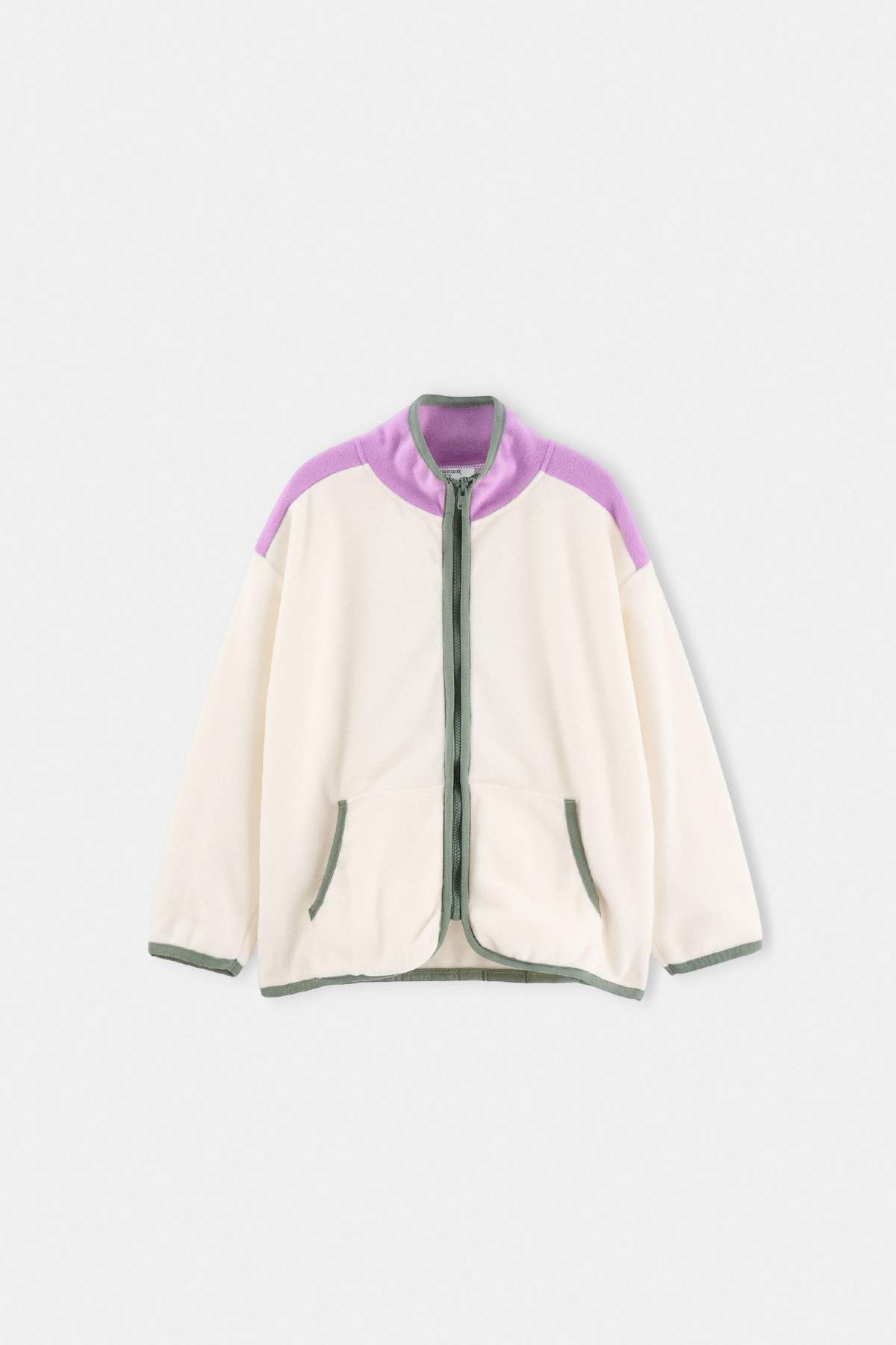 Girls' Ecru Fleece Jacket with Pockets