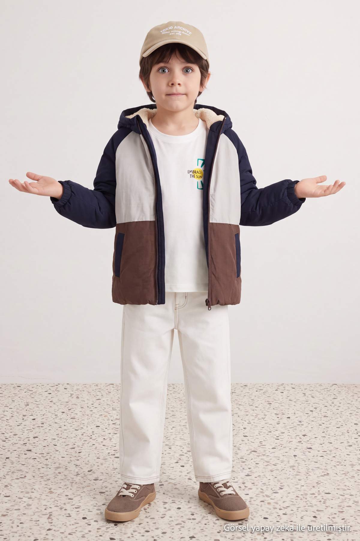 Boys' Colour-Block Fleece-Lined Hooded Puffer Coat