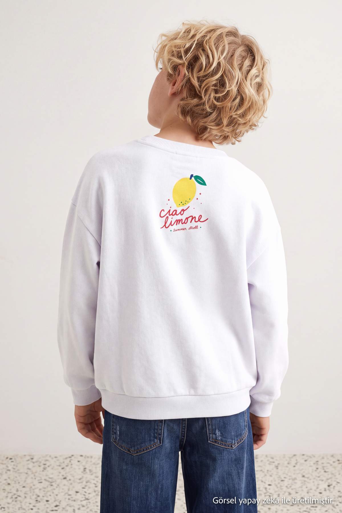 Girls' White Lemon-Print Sweatshirt