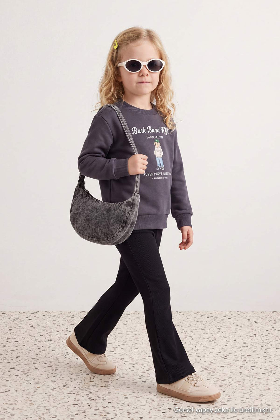 Girls' Charcoal Thick Cotton Sweatshirt & Leggings Set