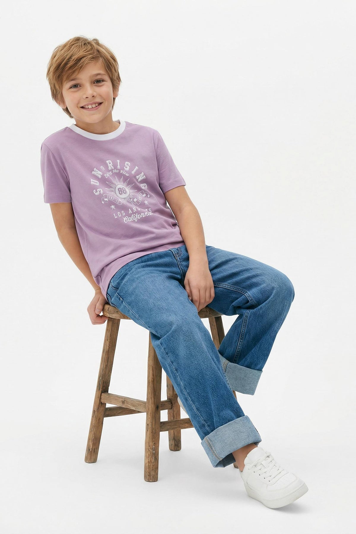 Boys' Purple Slogan-Print Cotton T-Shirt