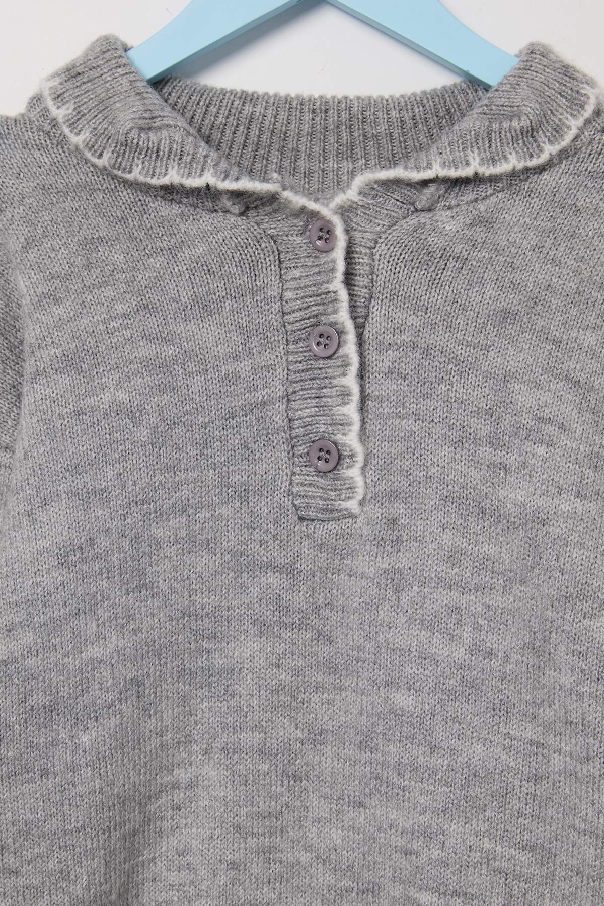 Girls' Grey Marl Polo-Collar Jumper