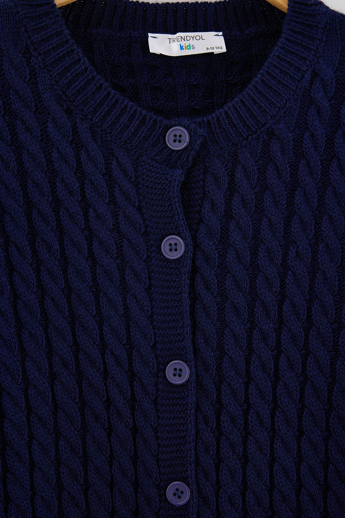 Girls' Navy Cable-Knit Cardigan