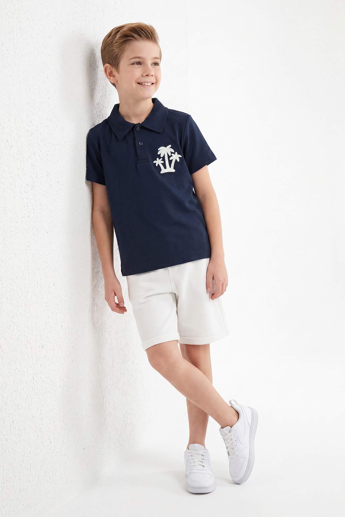 Boys' Green Embroidered Cotton Polo Short-Sleeve Set