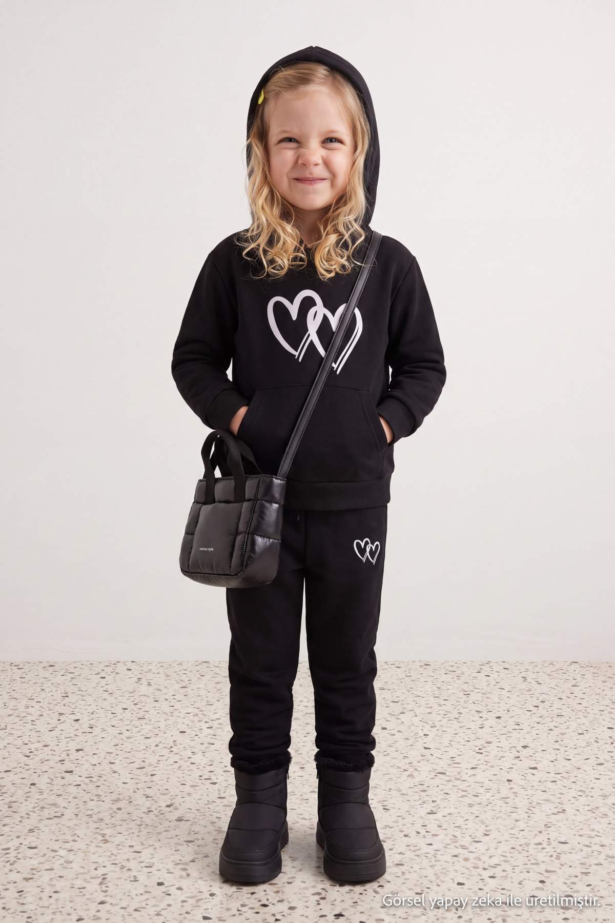 Girls' Black Fleece-Lined Hoodie & Jogger Set