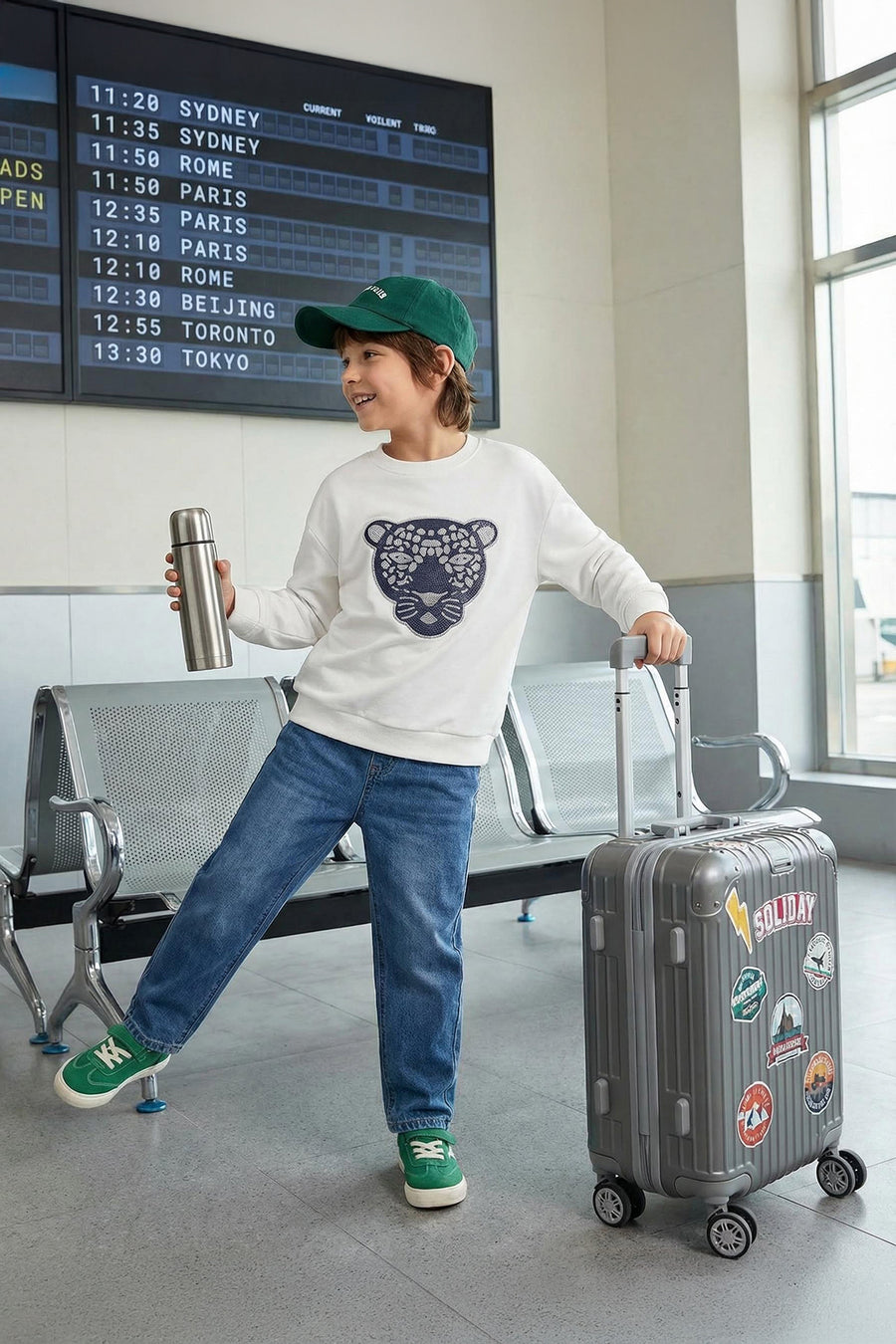 Boys' Ecru Tiger-Print Light Cotton Sweatshirt