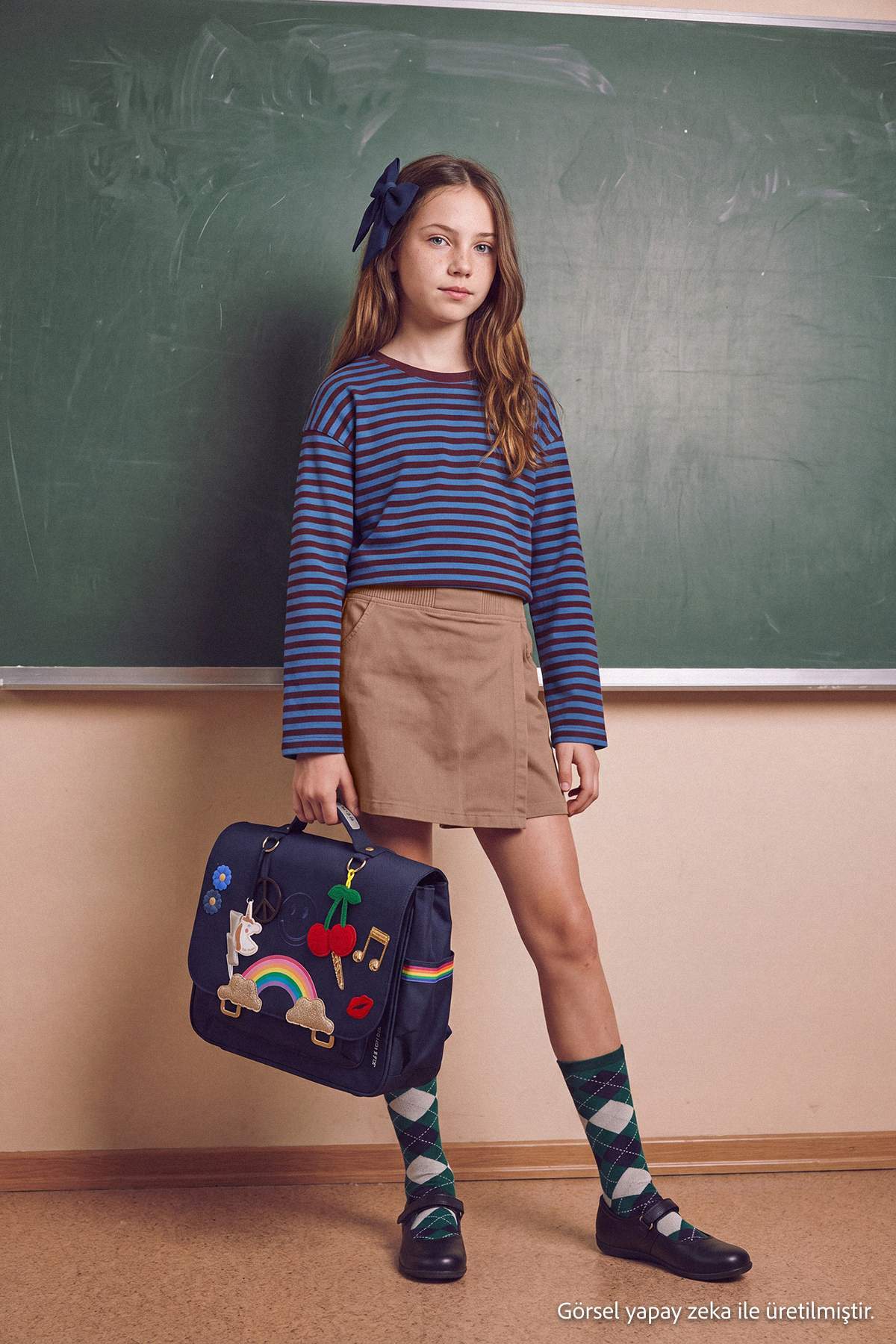 Girls' Cotton Gabardine School Skirt with Elastic Waist