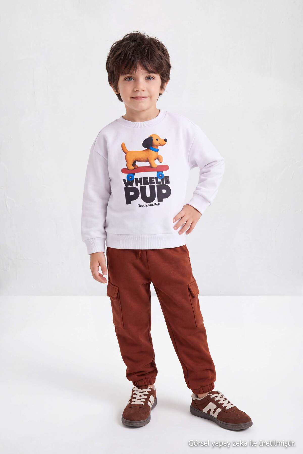 Boys' White Puppy-Print Sweatshirt & Cargo Jogger Set