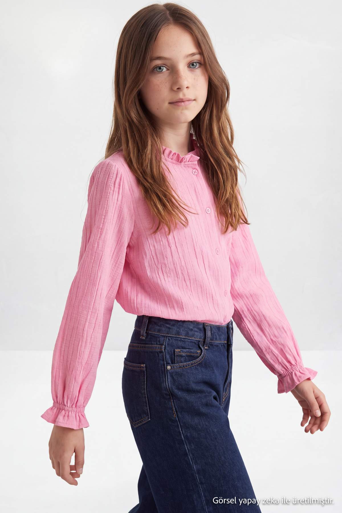 Girls' Pink Frilled Long-Sleeve Shirt