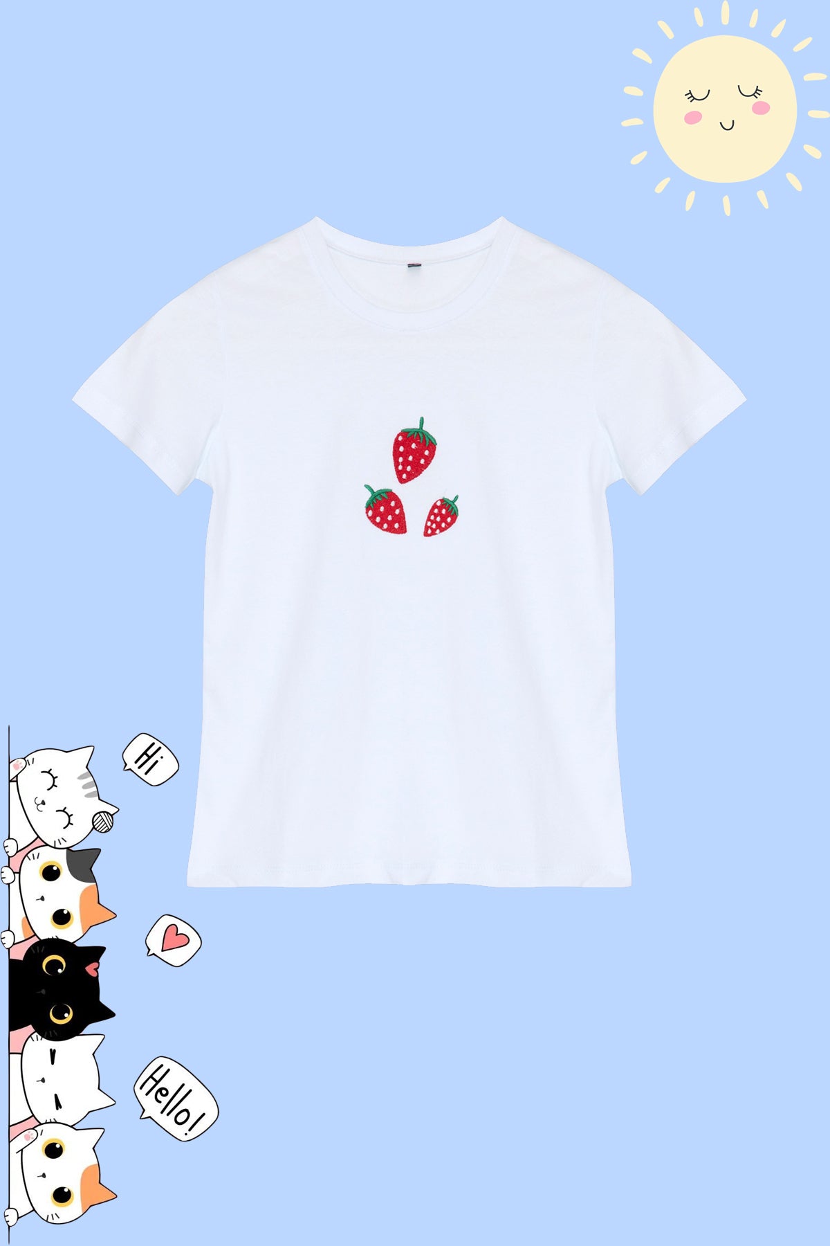 Girls' White Mini Strawberry Cotton T-Shirt