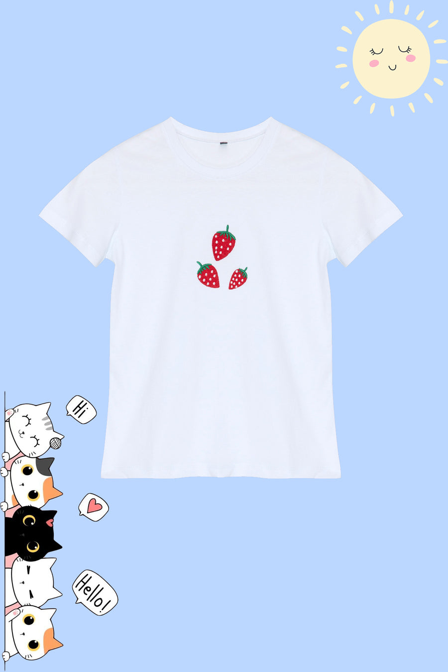 Girls' White Mini Strawberry Cotton T-Shirt