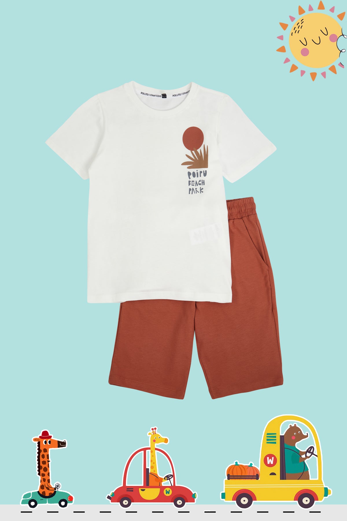 Boys' Saxe Blue Back-Print Cotton T-Shirt & Shorts Set