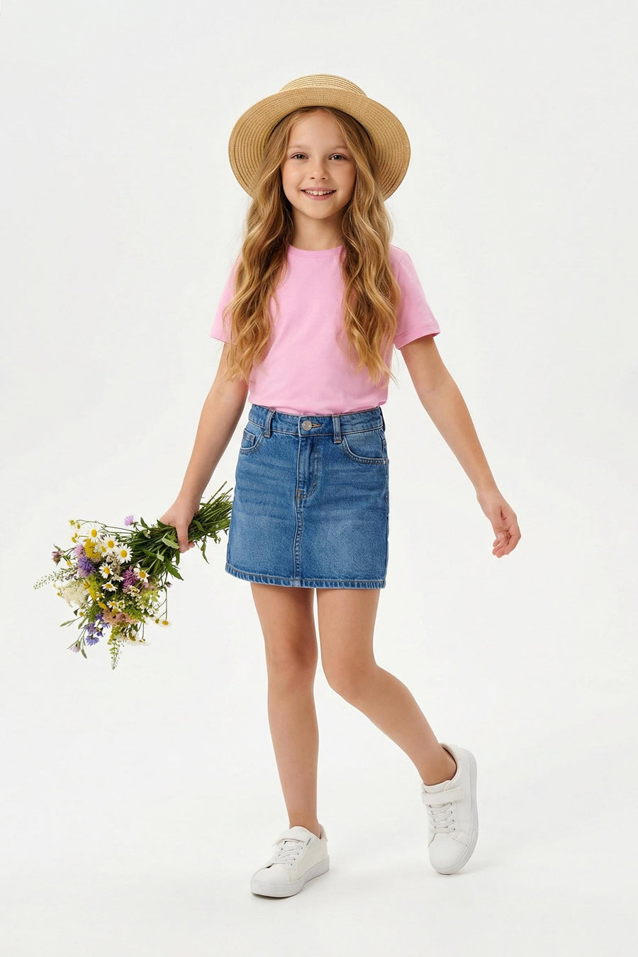 Girls' Pink Basic Cotton T-Shirt