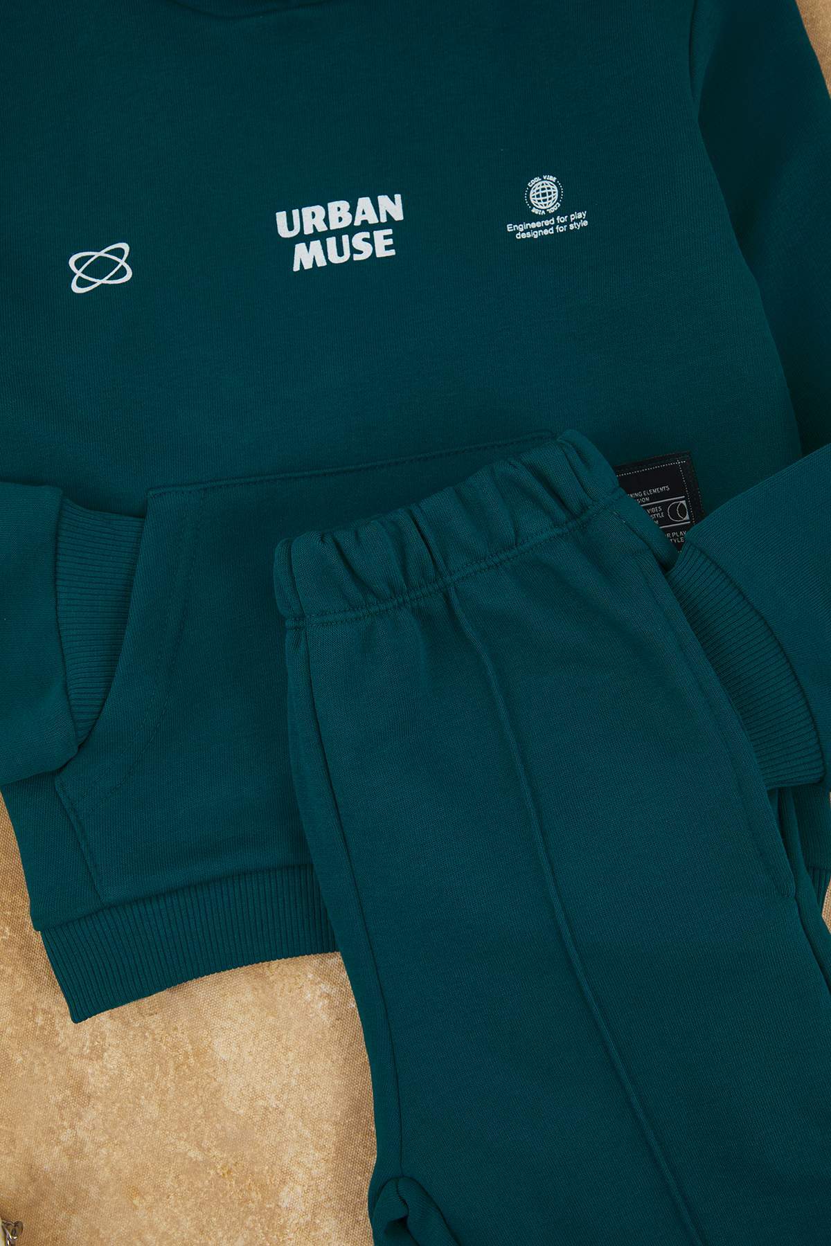 Boys' Teal Thick Cotton Hoodie & Jogger Set