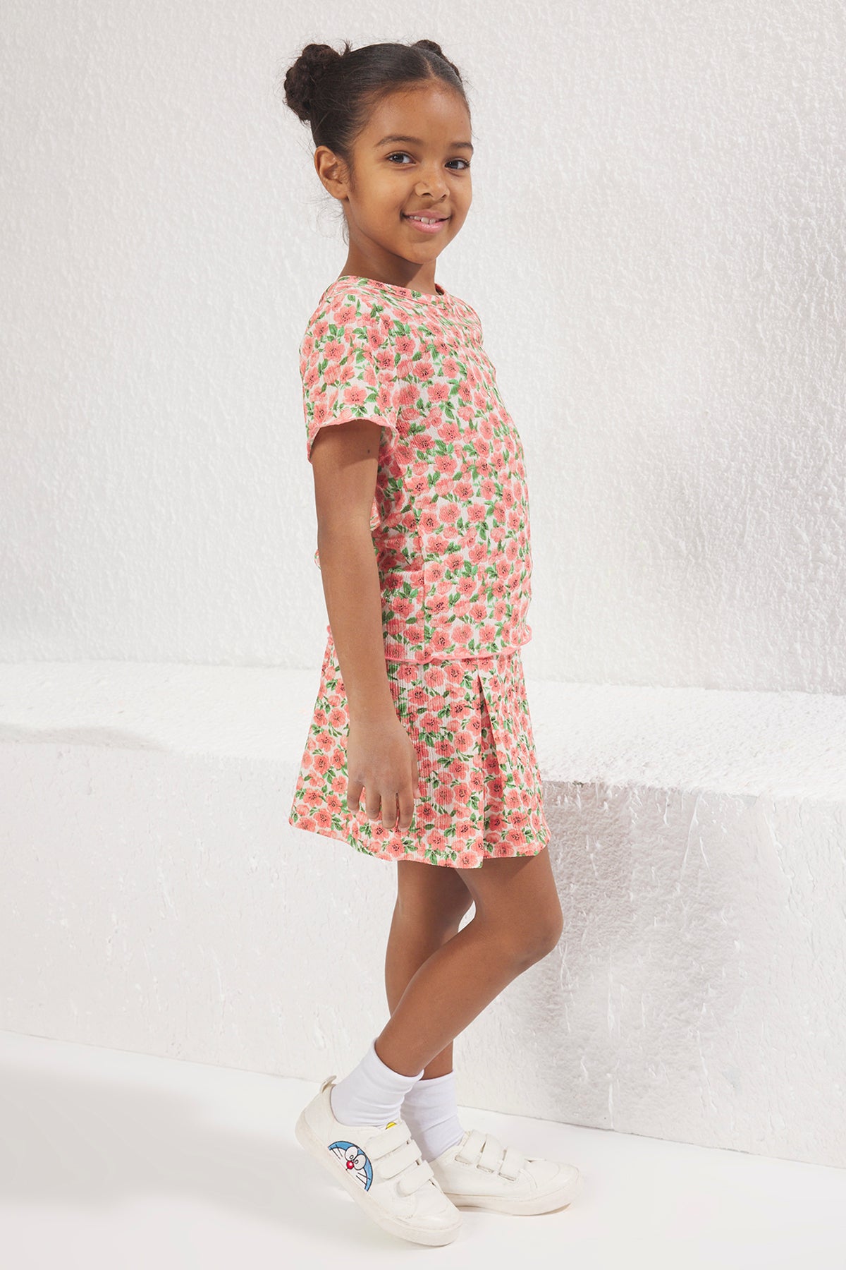 Girls' Red Floral Blouse & Skort Set
