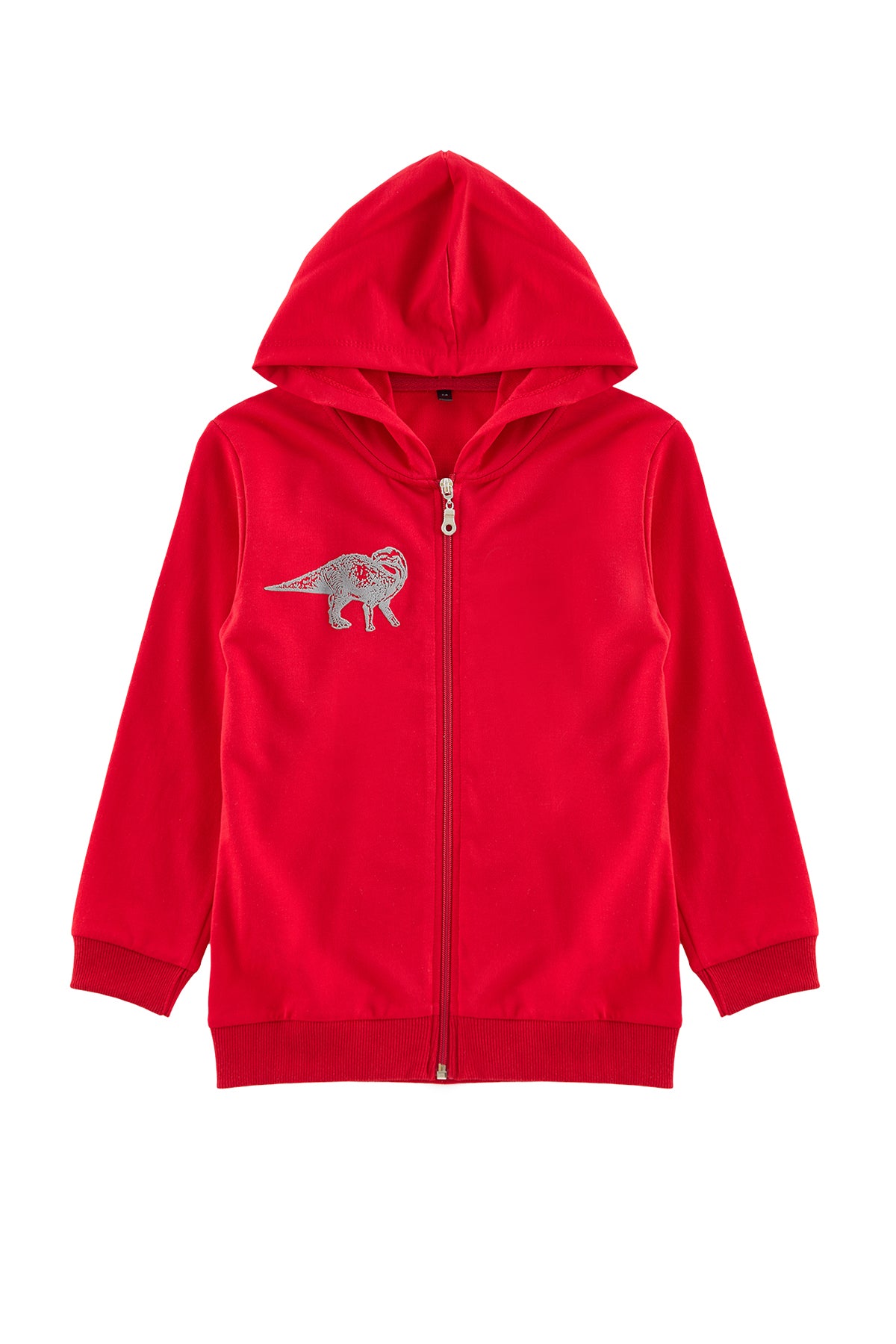 Boys' Red Printed Hooded Zip-Up Cardigan