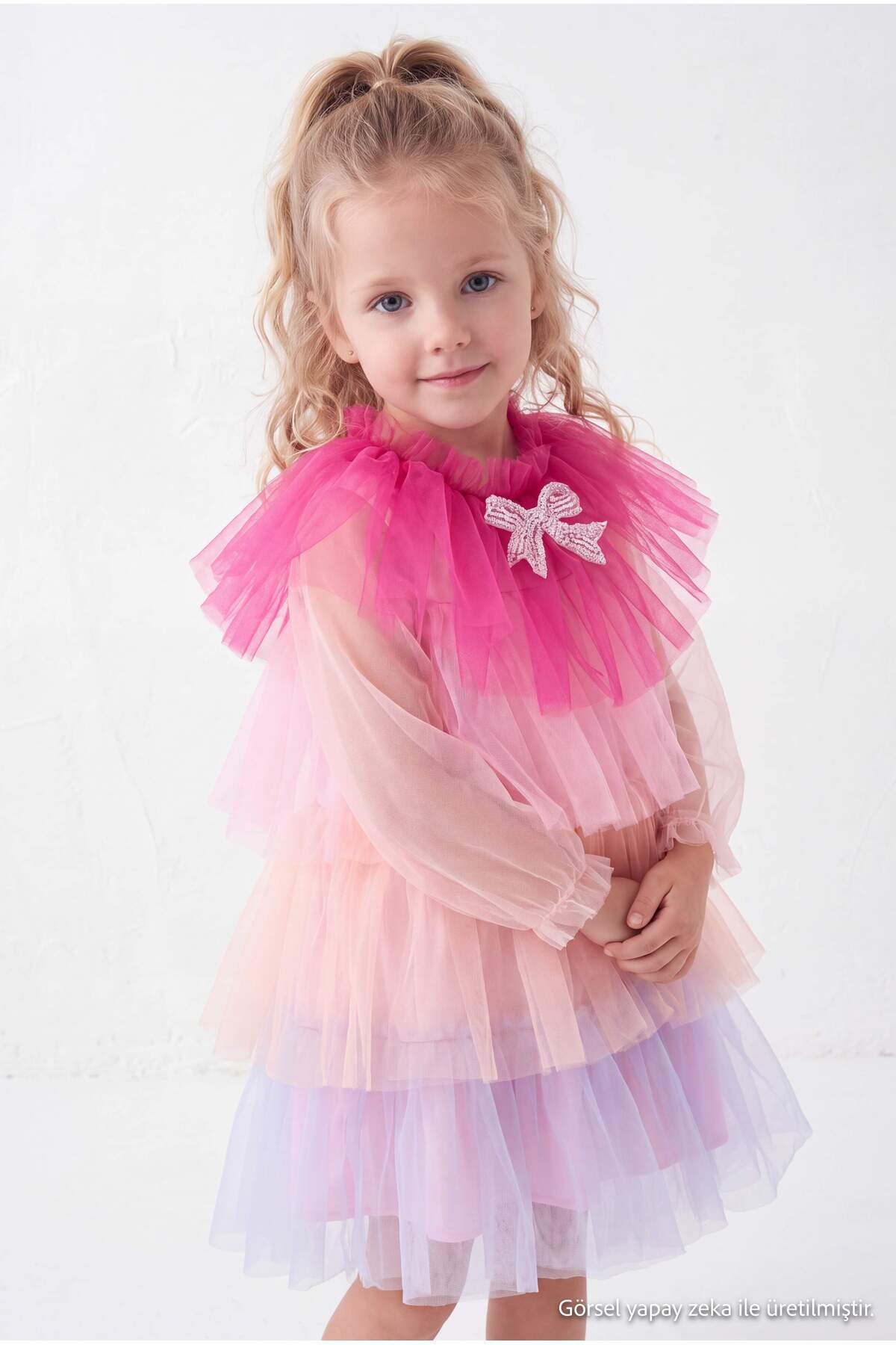 Girls' Multicolour Tiered Tulle Party Dress