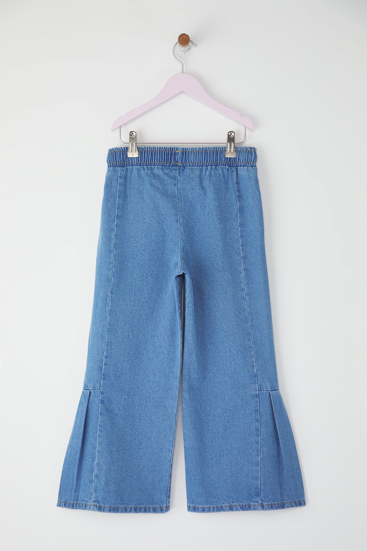 Girls' Light Blue Ruffled Flared Denim Trousers