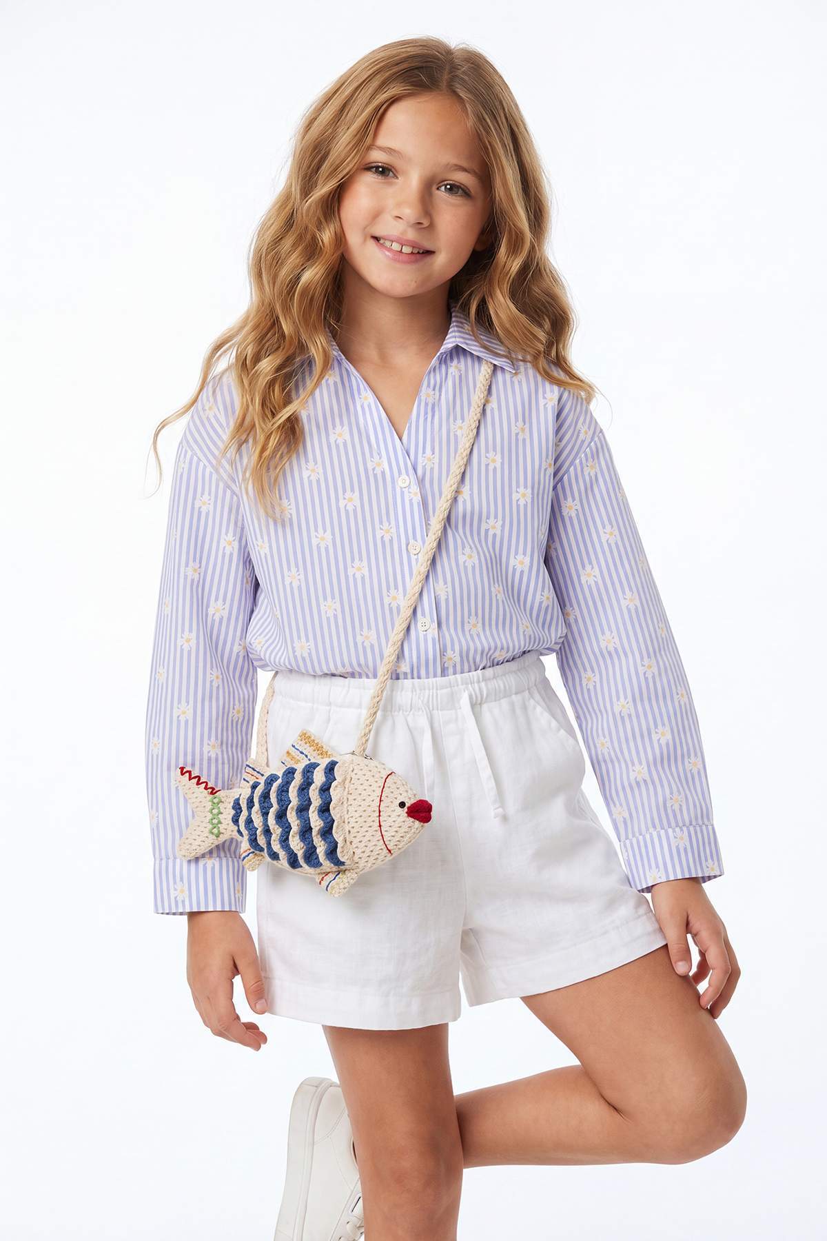 Girls' White Floral Long-Sleeve Shirt