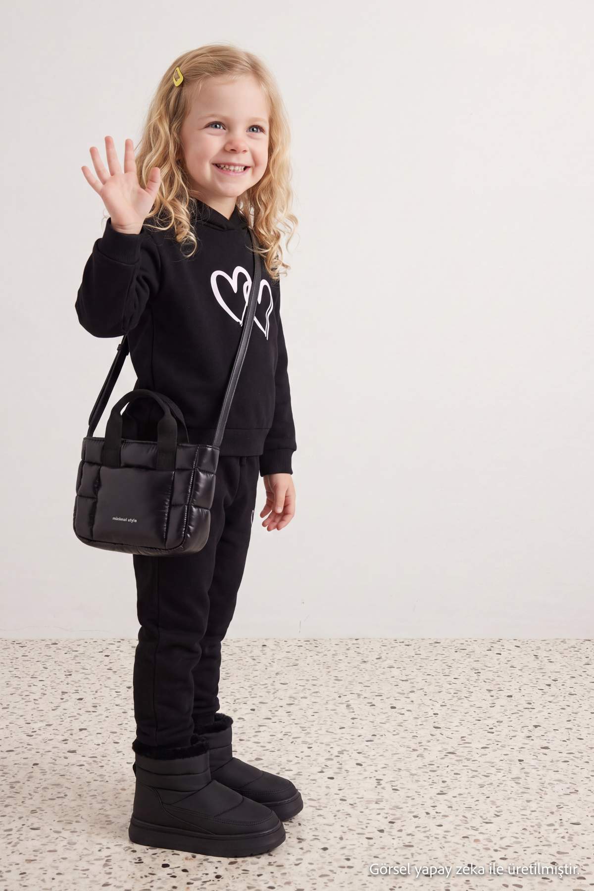 Girls' Black Fleece-Lined Hoodie & Jogger Set