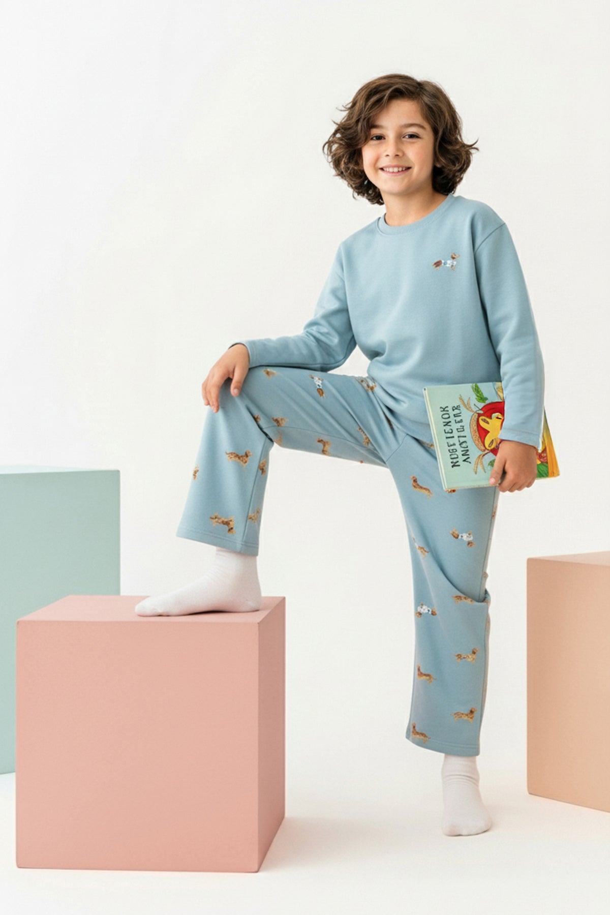 Boys' Anthracite Animal-Print Cotton Pyjama Set