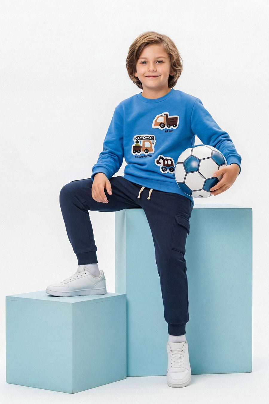 Boys' Blue Embroidered Fleece-Lined Sweatshirt & Jogger Set