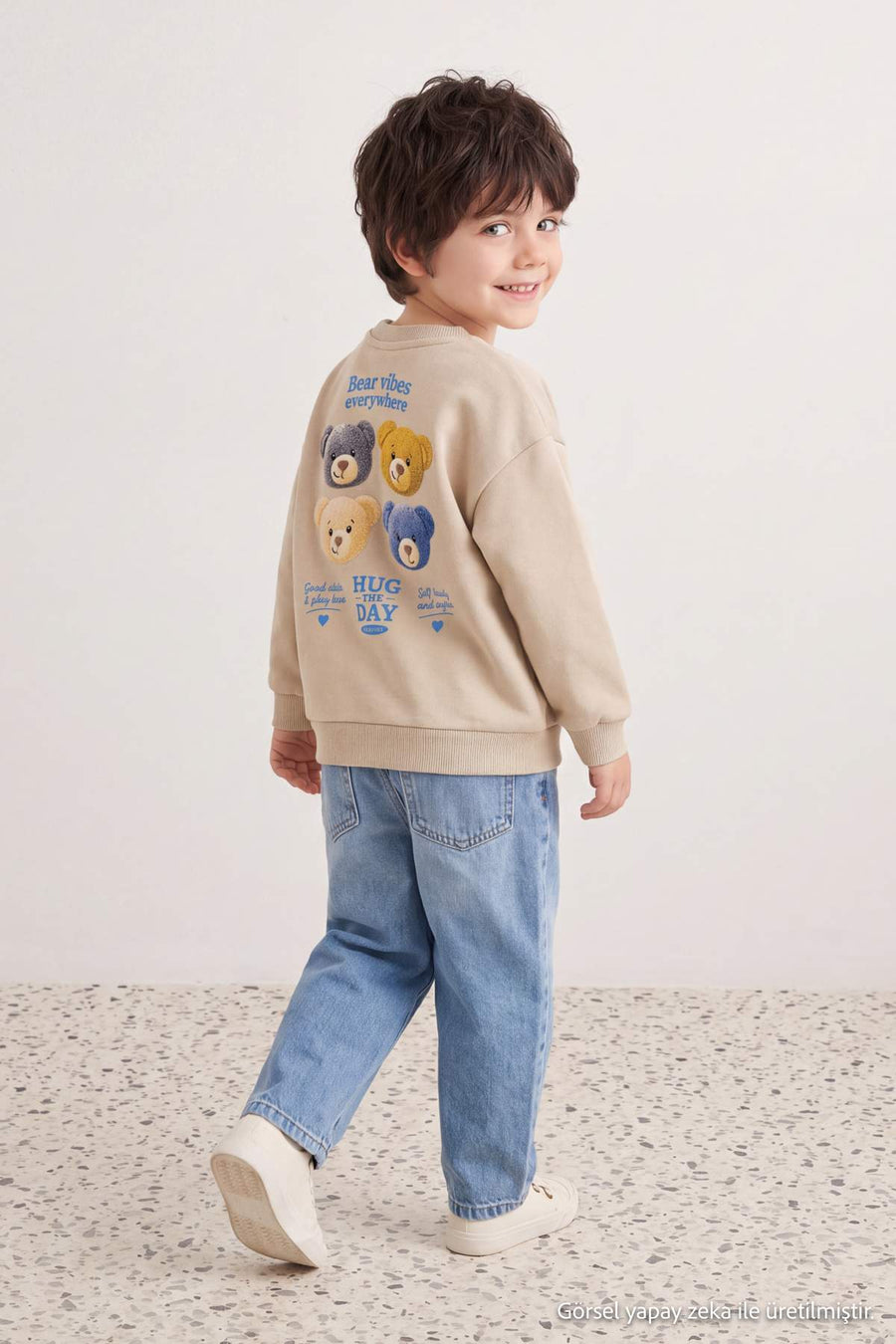 Boys' Stone Fleece-Lined Printed Sweatshirt