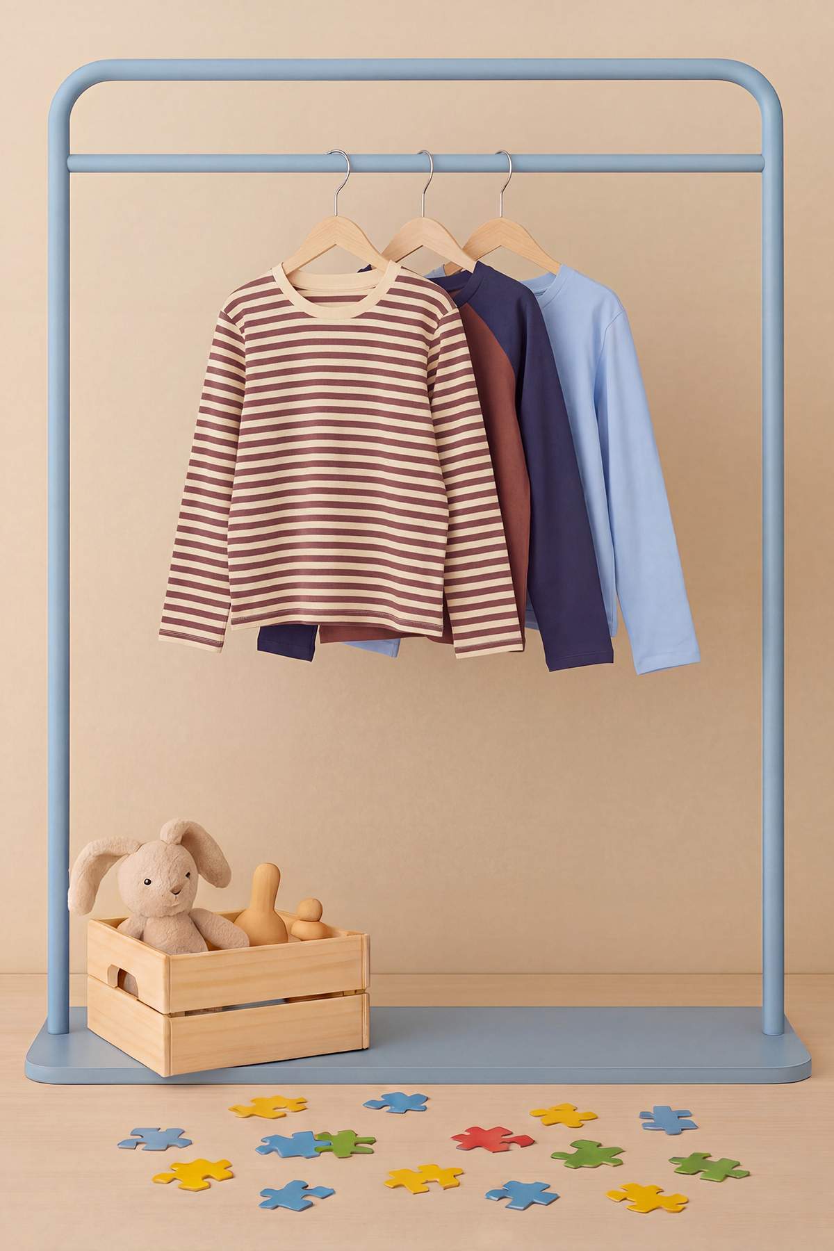 Boys' Navy, Green & Ecru 3-Pack Basic Cotton T-Shirts
