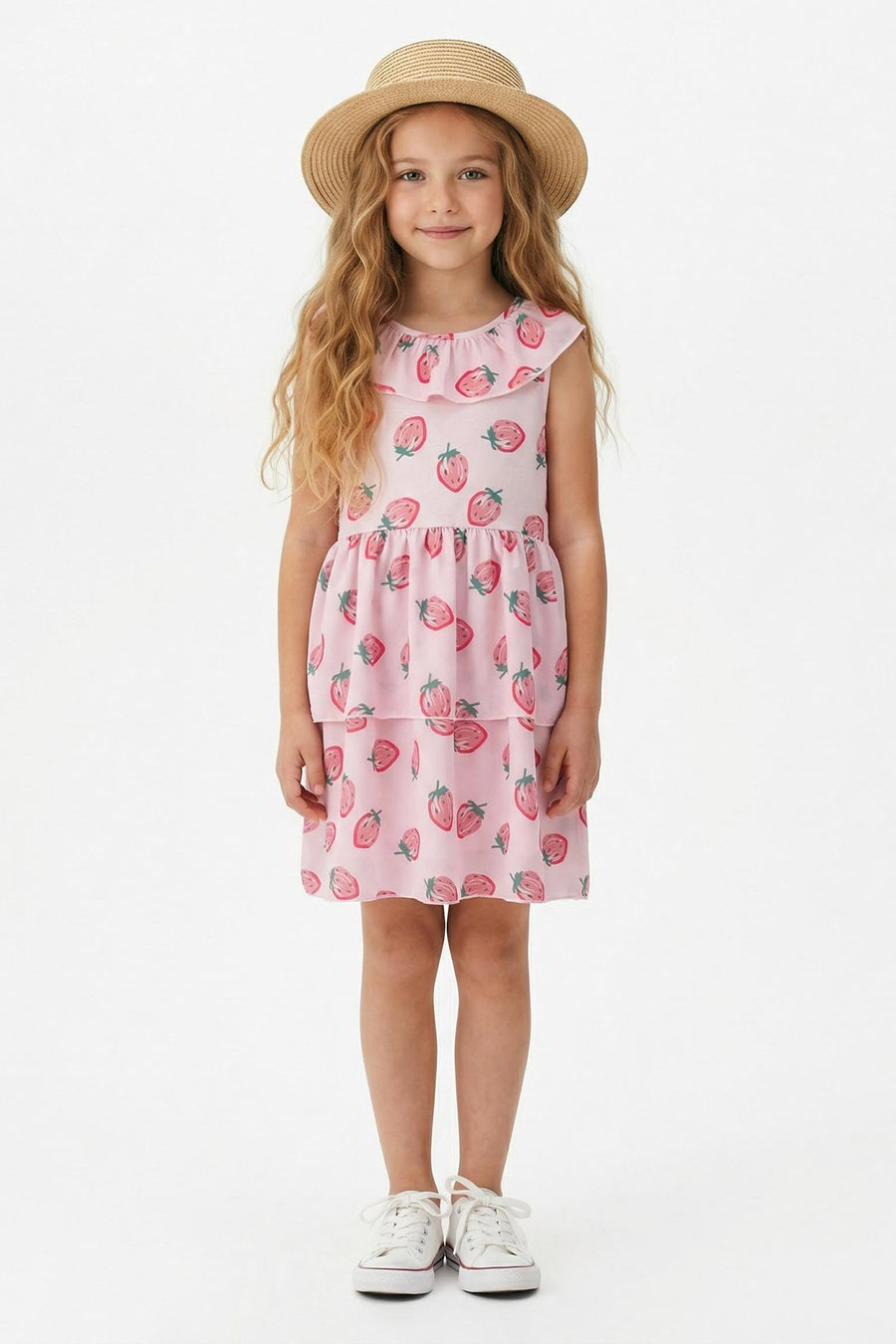 Girls' Ecru Heart-Print Short-Sleeve Mini Dress