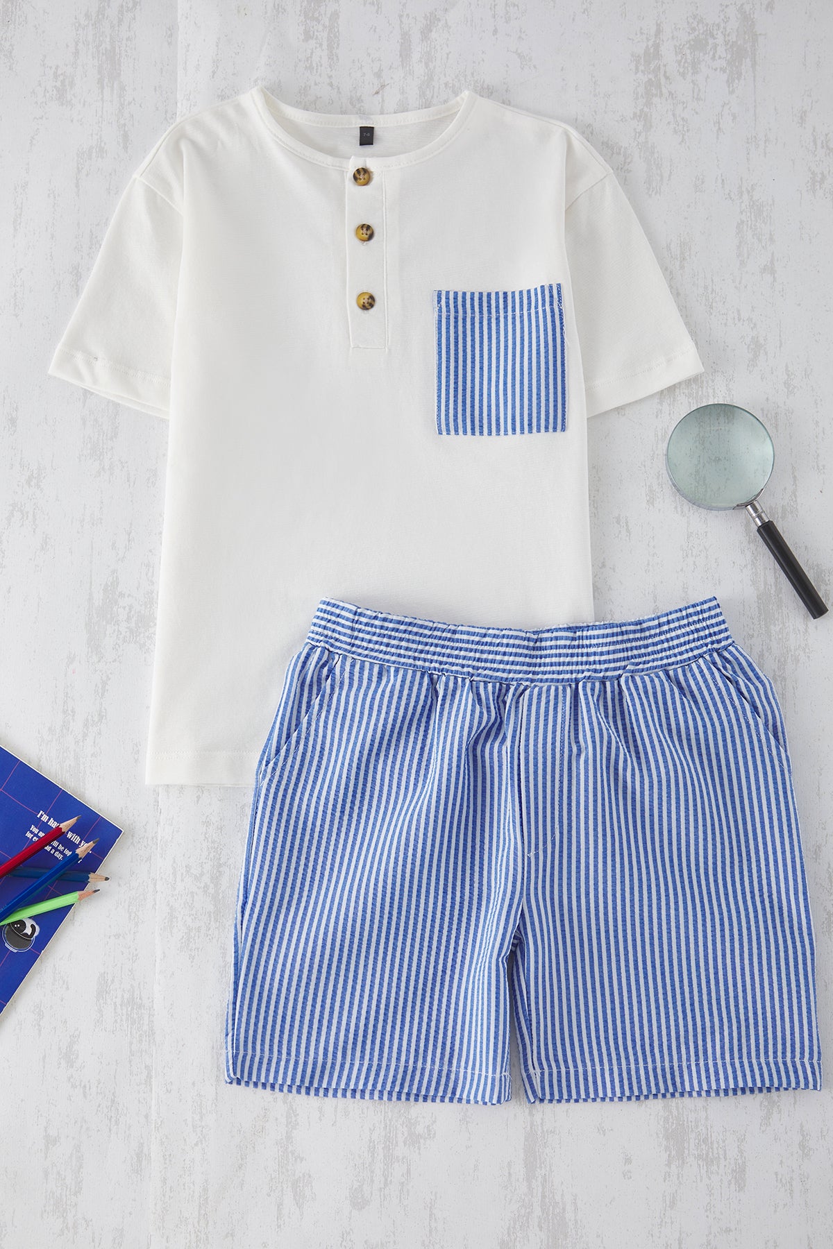 Boys' Stone Striped Pocket T-Shirt & Shorts Set