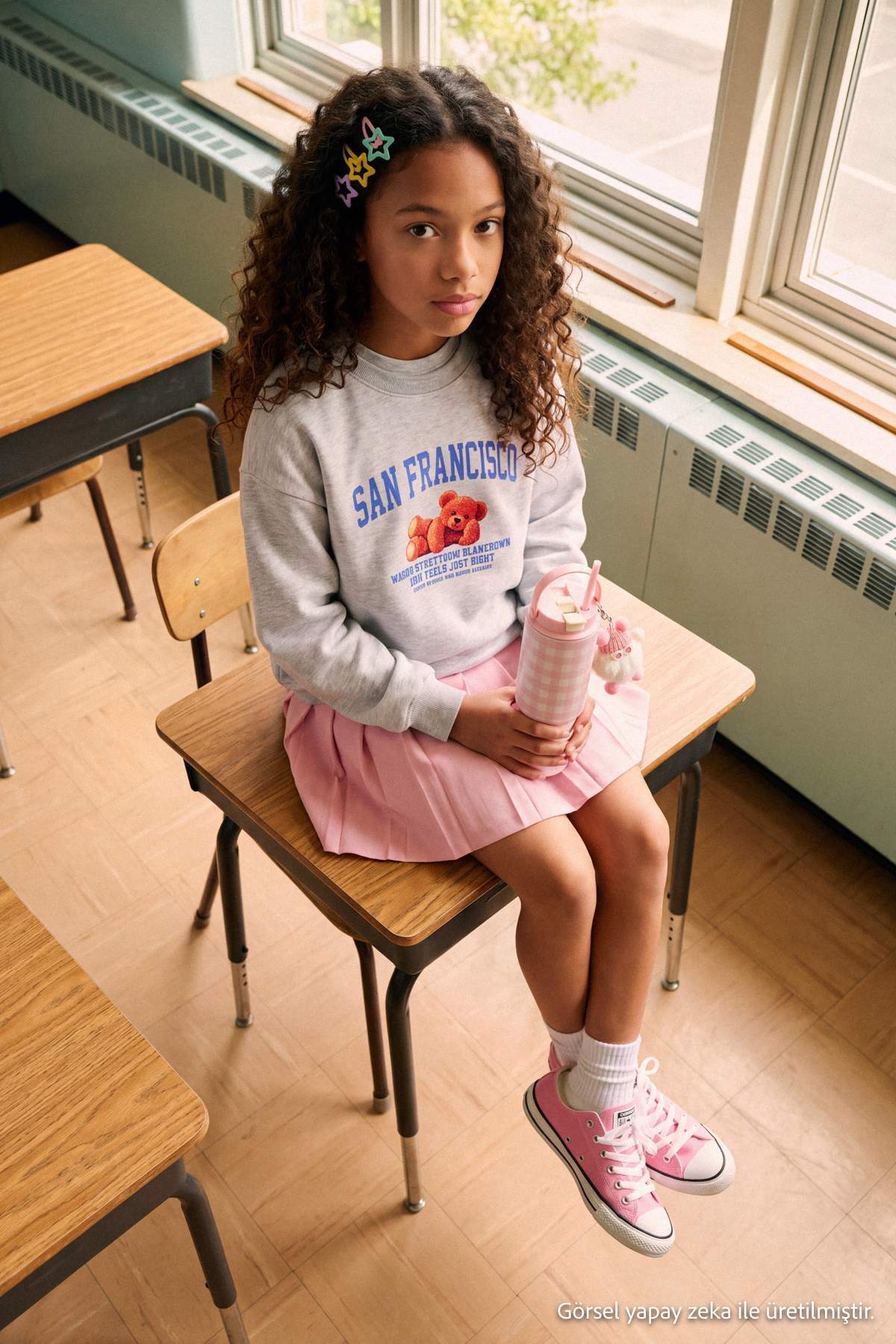 Girls' Navy Patch-Detail Crew-Neck Sweatshirt