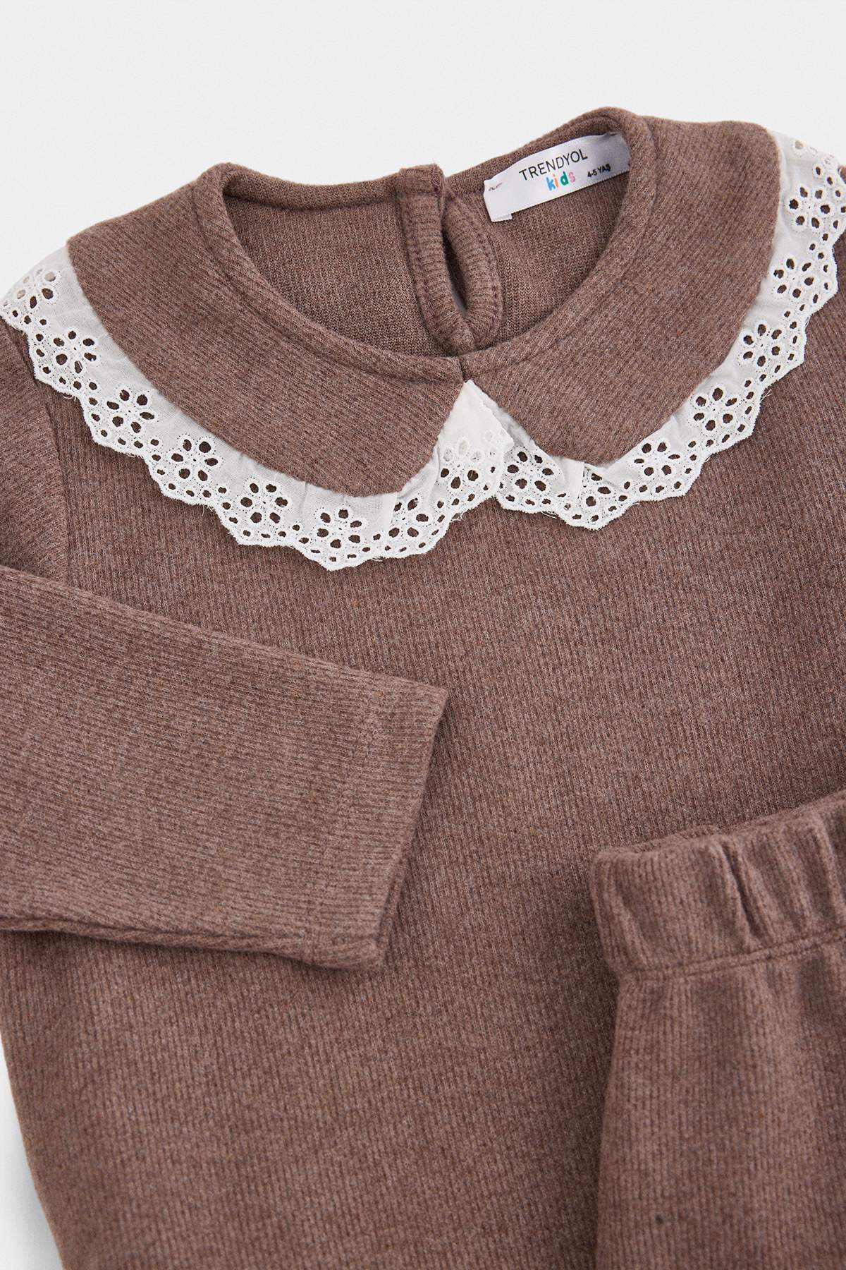 Girls' Pink Lace-Collar Top & Trousers Set