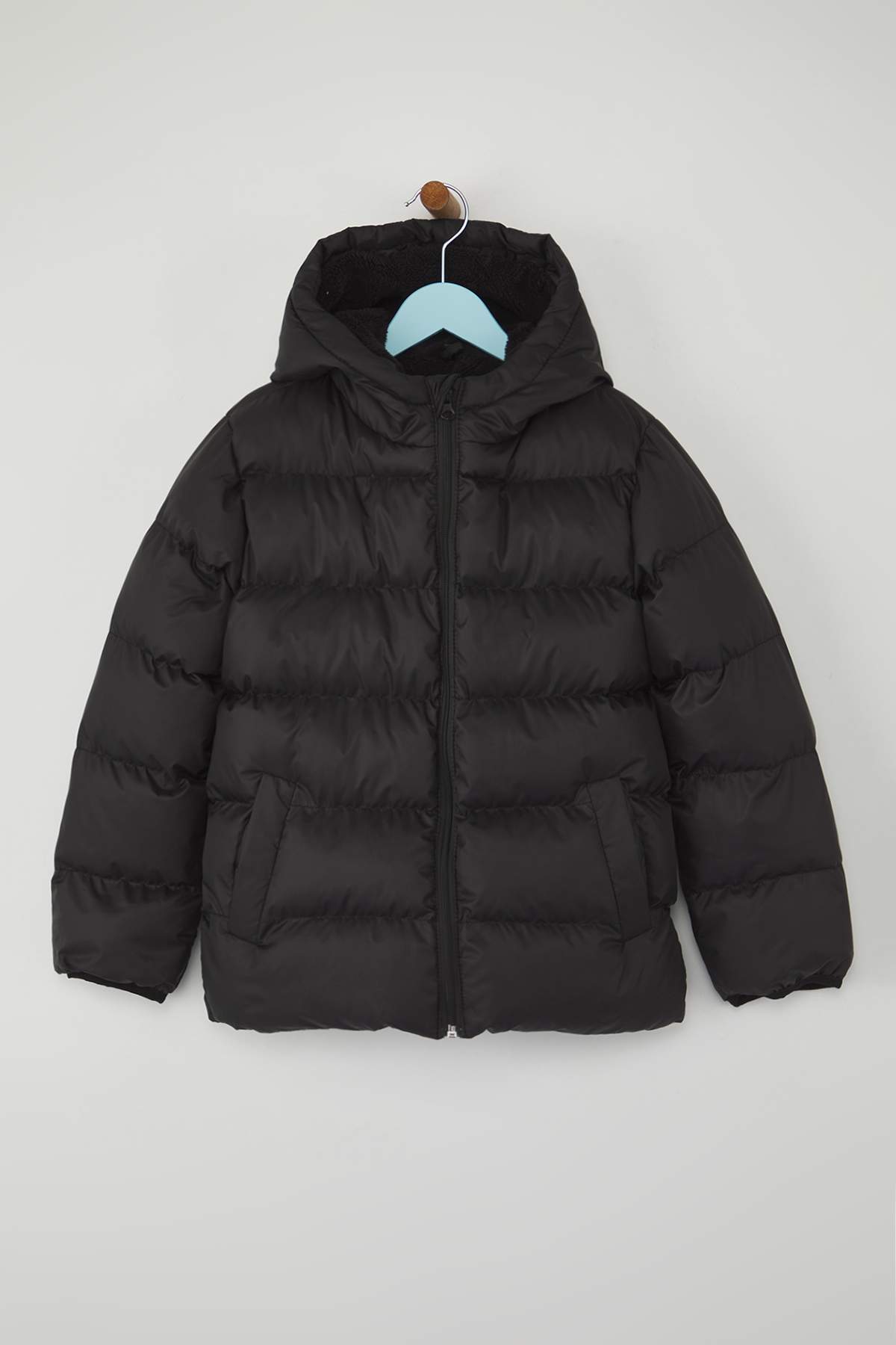 Kids' Green Fleece-Lined Hooded Puffer Coat