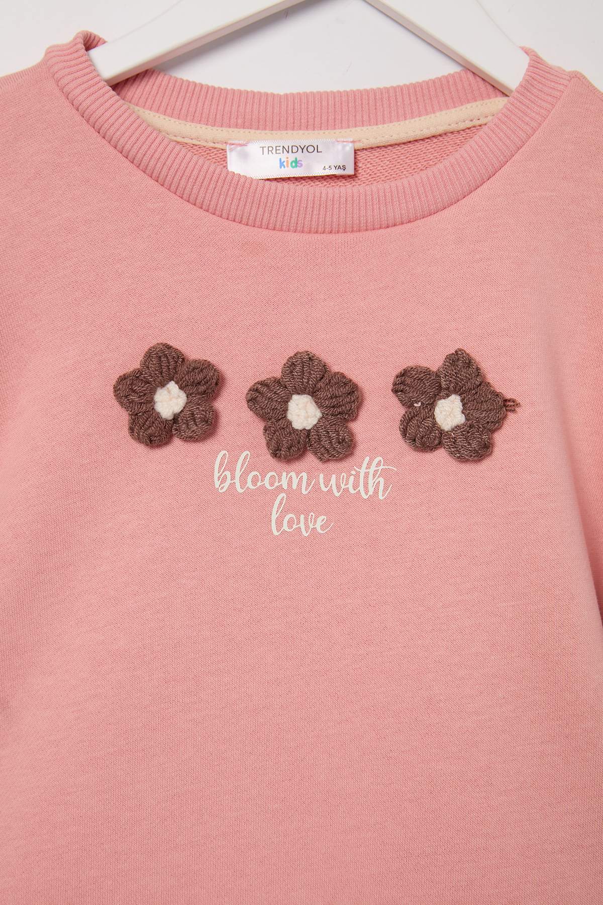 Girls' Powder Pink Embroidered Thick Sweatshirt