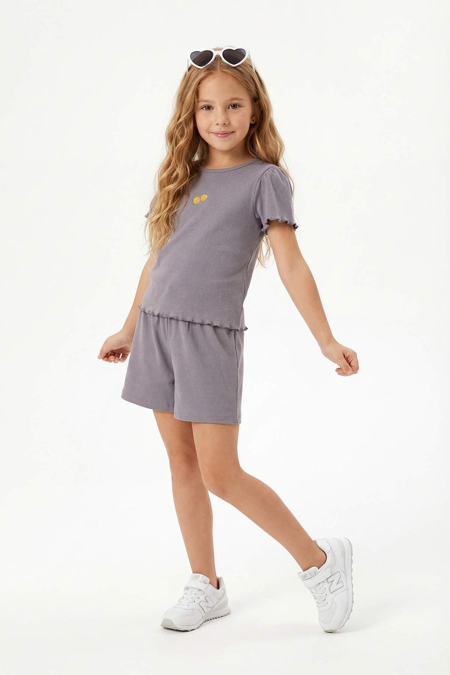 Girls' Embroidered Cotton T-Shirt & Shorts Set